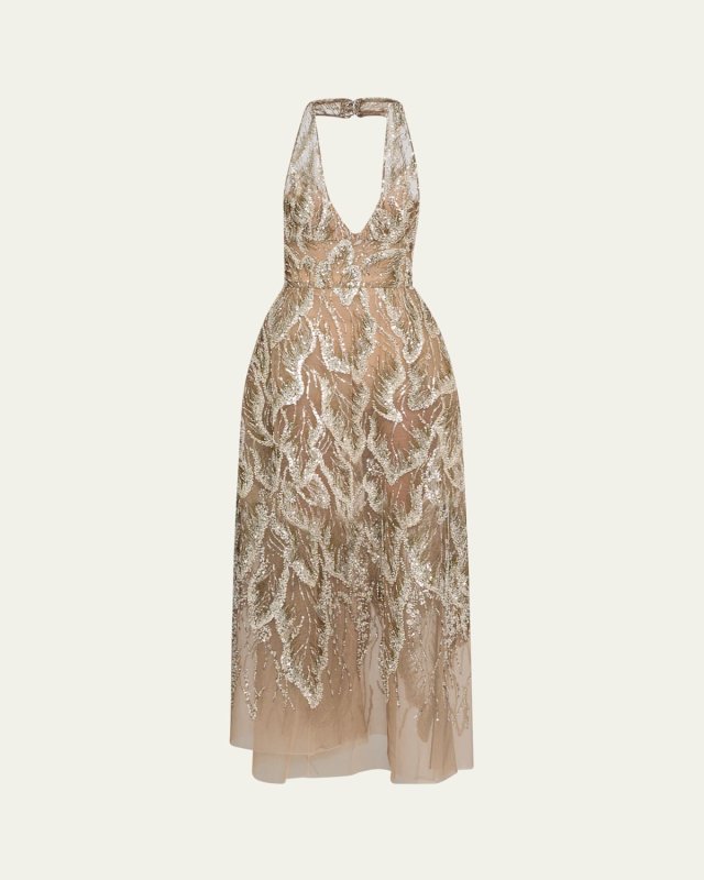 Halter Beaded Tulle Gown